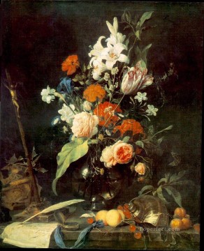 十字架と頭蓋骨のある花の静物画 オランダ バロック ヤン ダヴィッツ デ ヘーム Oil Paintings